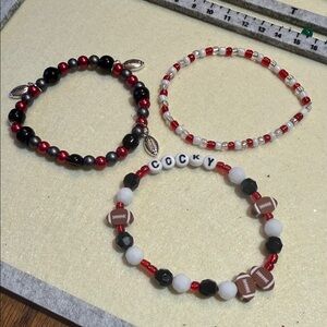 Chic Carolina Gamecock Stretchy Bracelets Garnet and Black Beaded Bracelet 3 Set